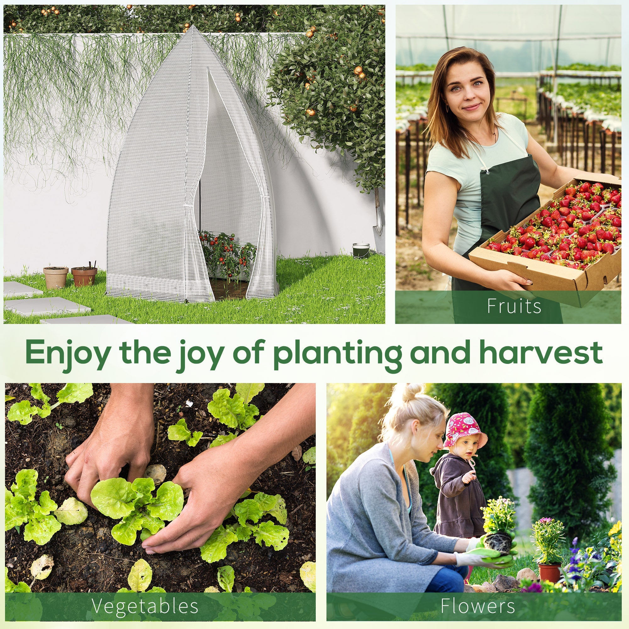 Outsunny Portable Greenhouse: 55"x55"x71" White Zippered Door Outdoor Garden Patio Hot House 