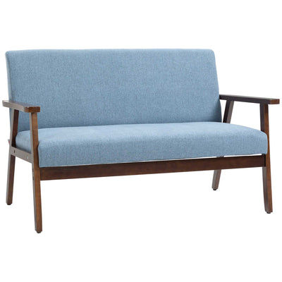 HOMCOM Compact Linen Loveseat Sofa: Double Seat with Rubber Wood Frame, Blue 