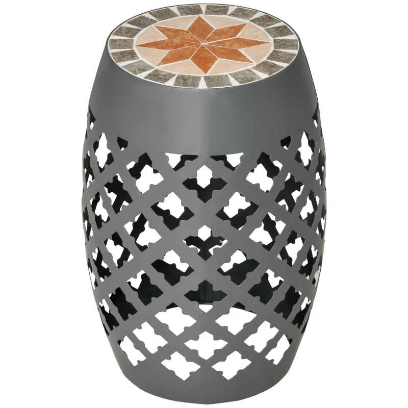 Ceramic Decorative Garden Stool, 12" Drum Outdoor Stool Side Table Plant Stand for Outdoor Indoor, Grey