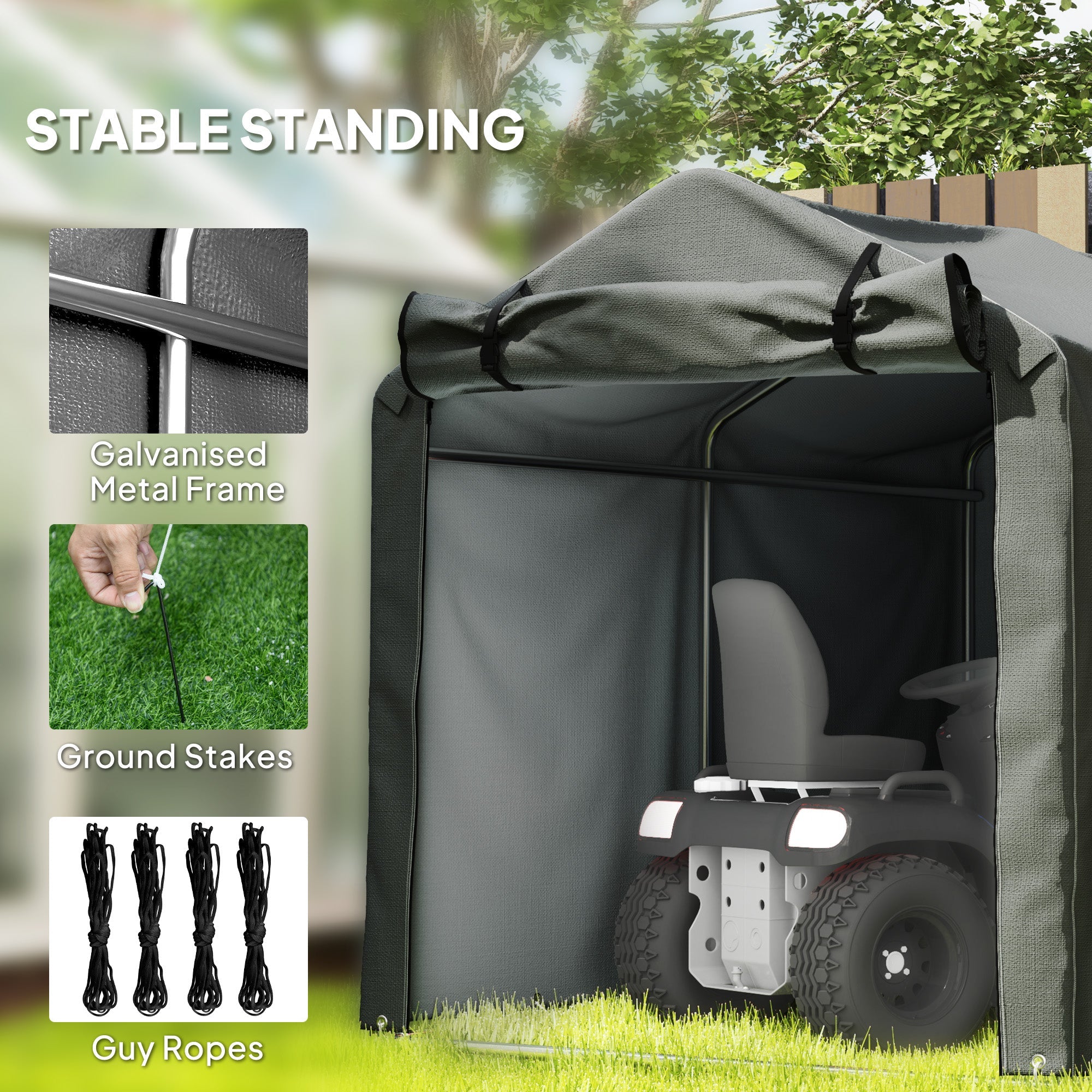 Outsunny Outdoor Storage Shed, UV Resistant Bike Tent with Roll-up Zipper Door, Portable Shed for Bike, Motorcycle, Dark Grey 
