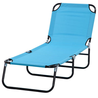 Outsunny Folding Lounge Chair Outdoor Steel Mesh Tanning Recliner with Adjustable Back for Beach Yard Patio Sky Blue 