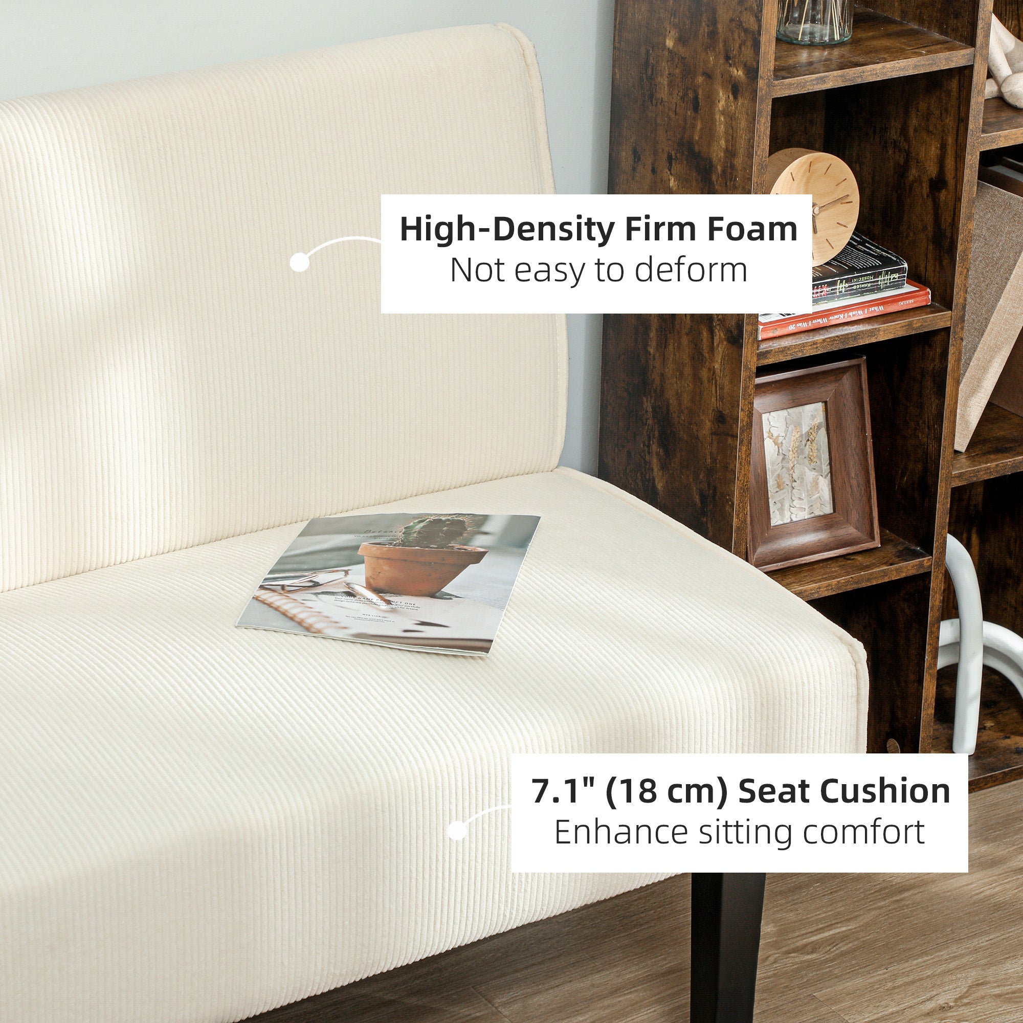 HOMCOM 46.5" Loveseat Couch with USB Ports, Corduroy Love Seat Sofa with Wood Legs for Living Room, Bedroom, Small Space, Cream 