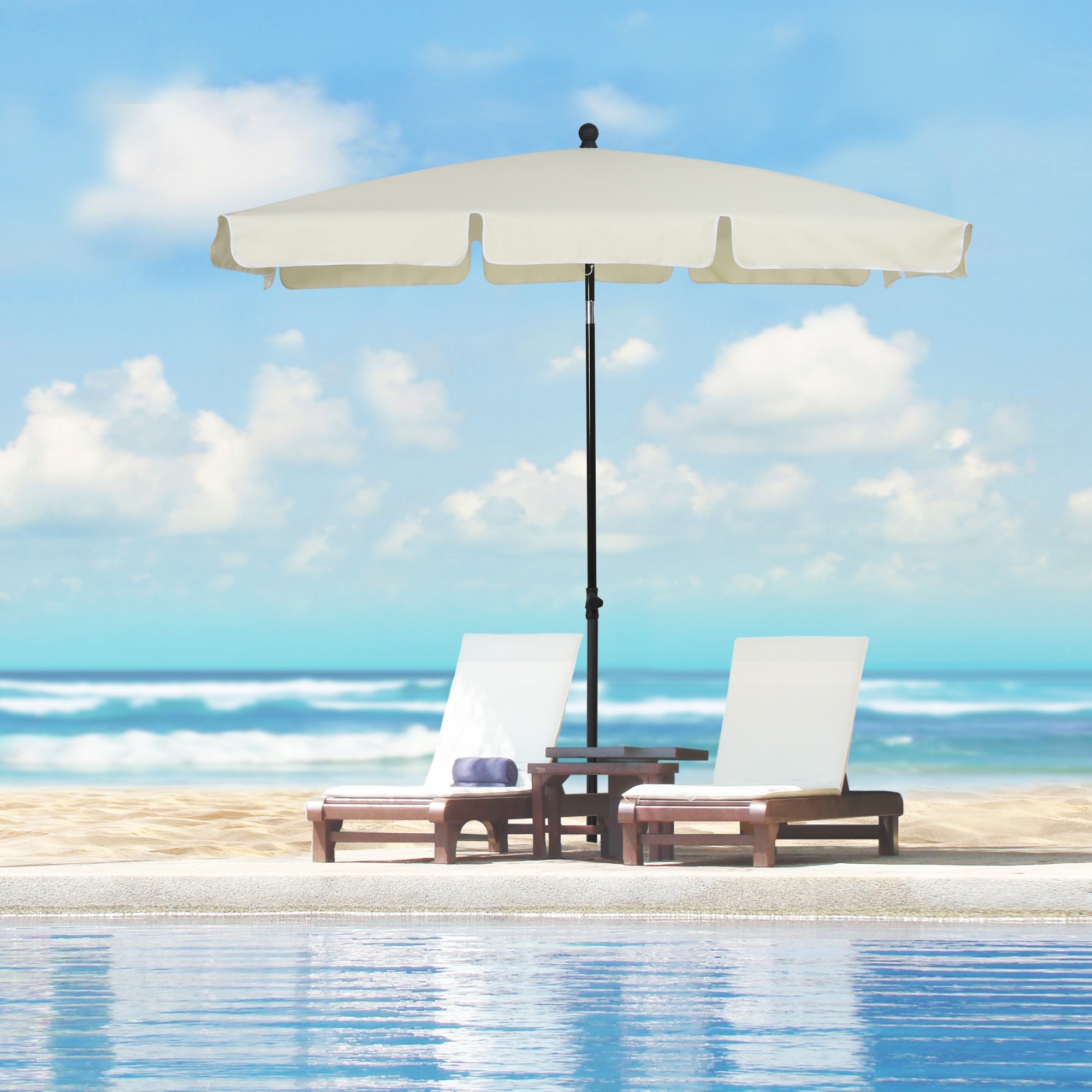 Outsunny Patio Umbrella: 7x4ft Rectangular Aluminum Tilt UV Protection Beige 