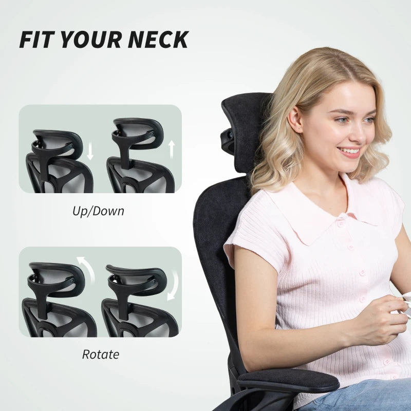 Ergonomic Office Chair, Swivel Desk Chair with Lumbar Support and Adjustable Height, Flip-up Armrests, Wheels, Grey