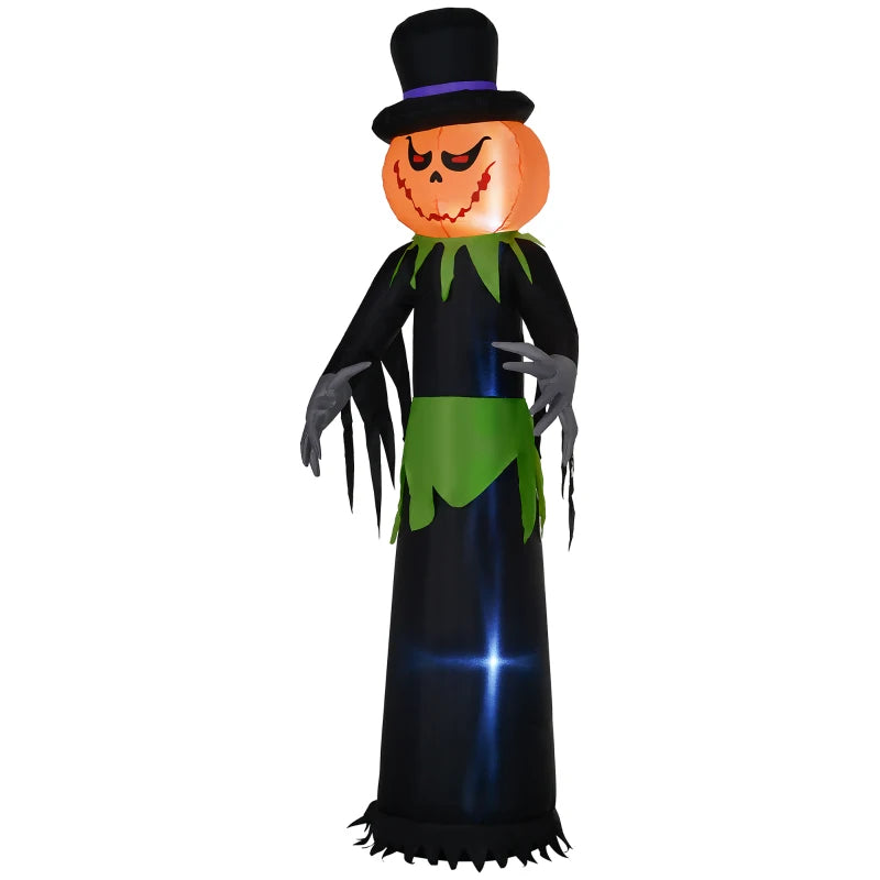 Outsunny 8ft Halloween Inflatable Pumpkin Head Ghost in a Hat – LED Lighted Outdoor Decoration 