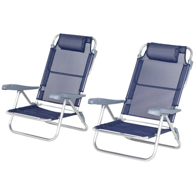 Outsunny Set of 2 Fishing Chairs, Camping Chairs with Adjustable Backrest and Headrest, Folding Chair for Outdoor, Dark Blue 