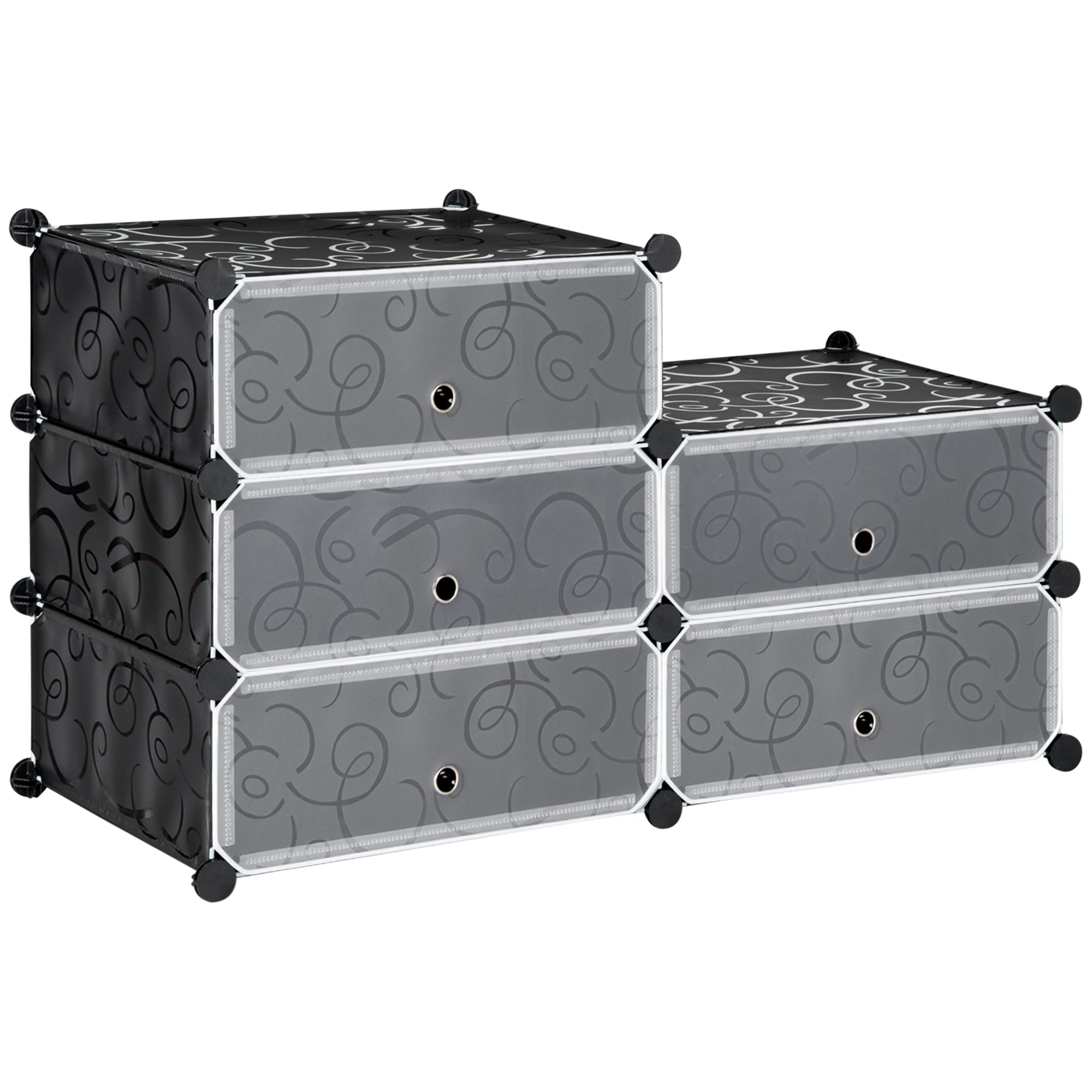 HOMCOM 6-Tier 6 Cube Shoe Rack Organizer with Doors DIY Modular Cabinet for Living Room Storage Black 