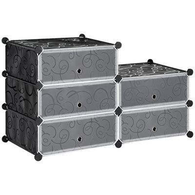 HOMCOM 6-Tier 6 Cube Shoe Rack Organizer with Doors DIY Modular Cabinet for Living Room Storage Black 
