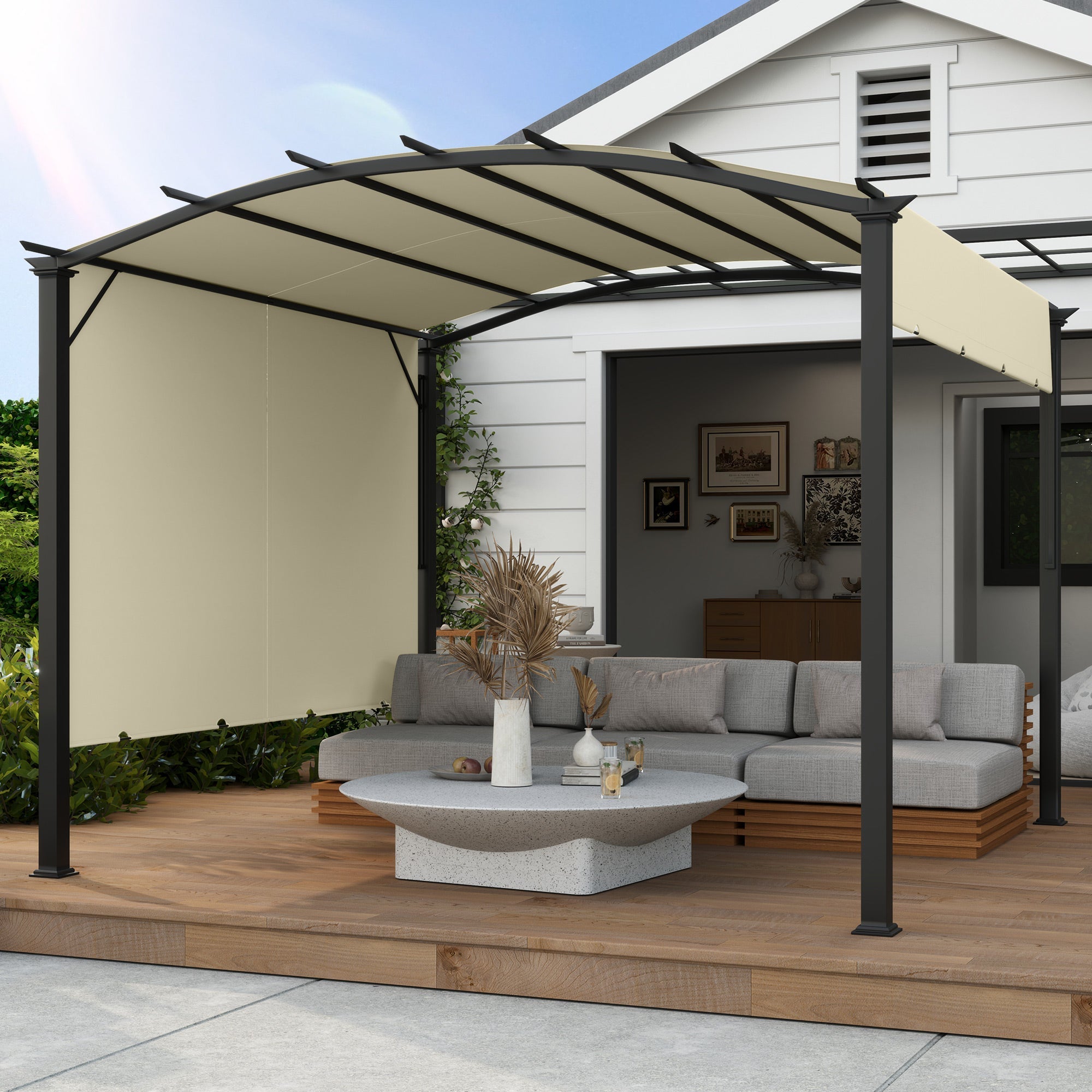Outsunny 11' x 11' Retractable Pergola Canopy for Patio, Backyard, Beige 