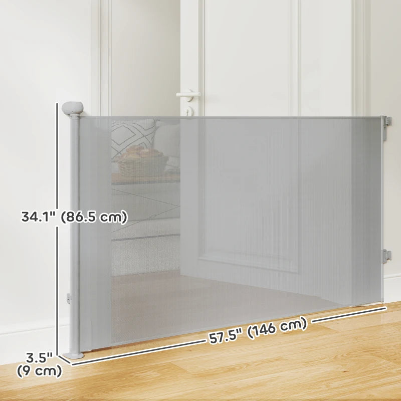 Retractable Dog Gate Extends Up to 55" Wide, 34" Tall, for Stairs, Doorways, Hallways, Indoor and Outdoor, Grey
