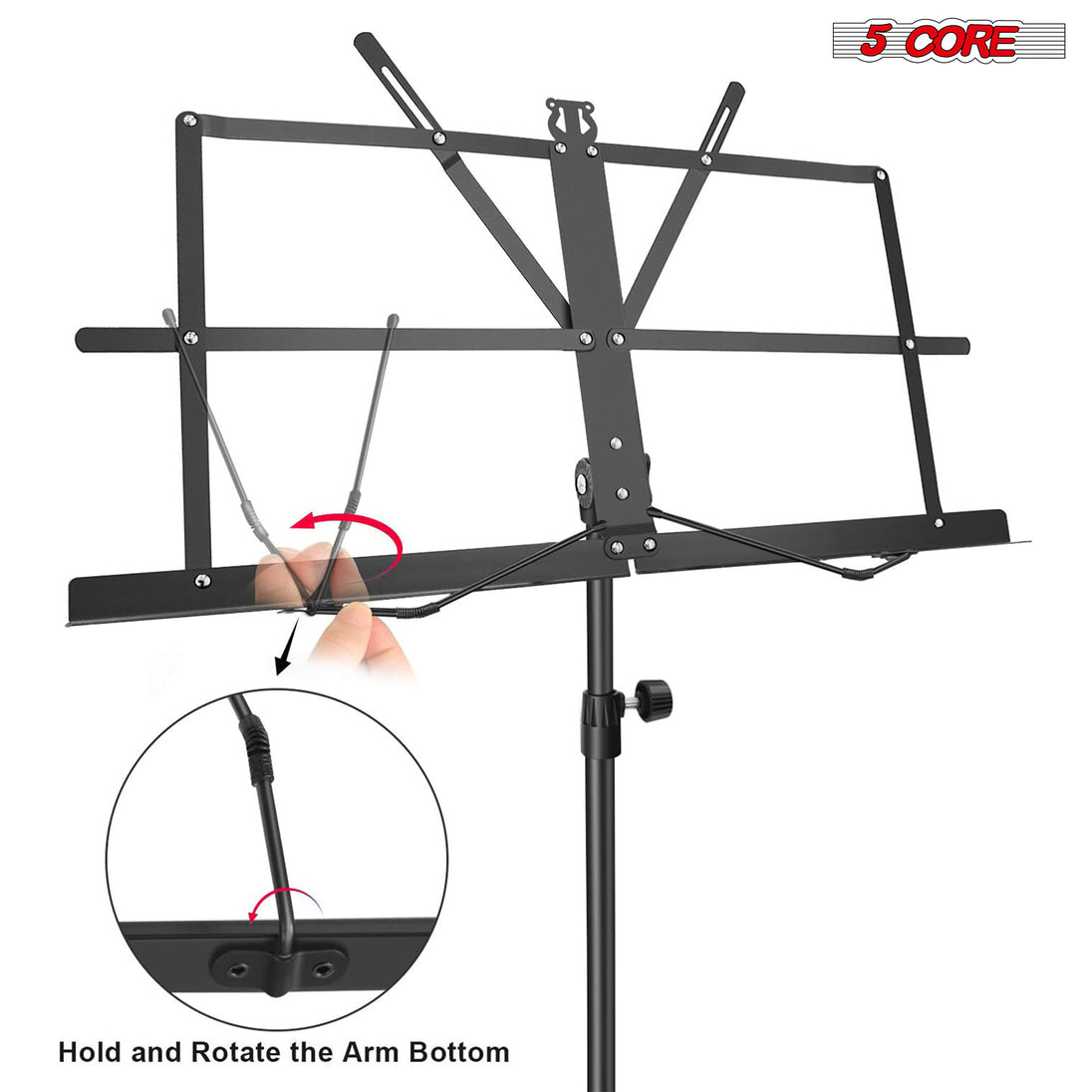 5Core Portable Music Stand for Sheet Music Adjustable Tripod Folding Note Holder Black