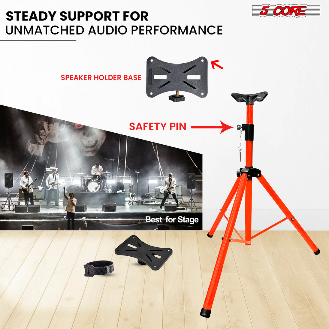 5Core Speaker Stand Tripod Floor Short Adjustable DJ Studio Monitor Stands Pole Mount ORANGE