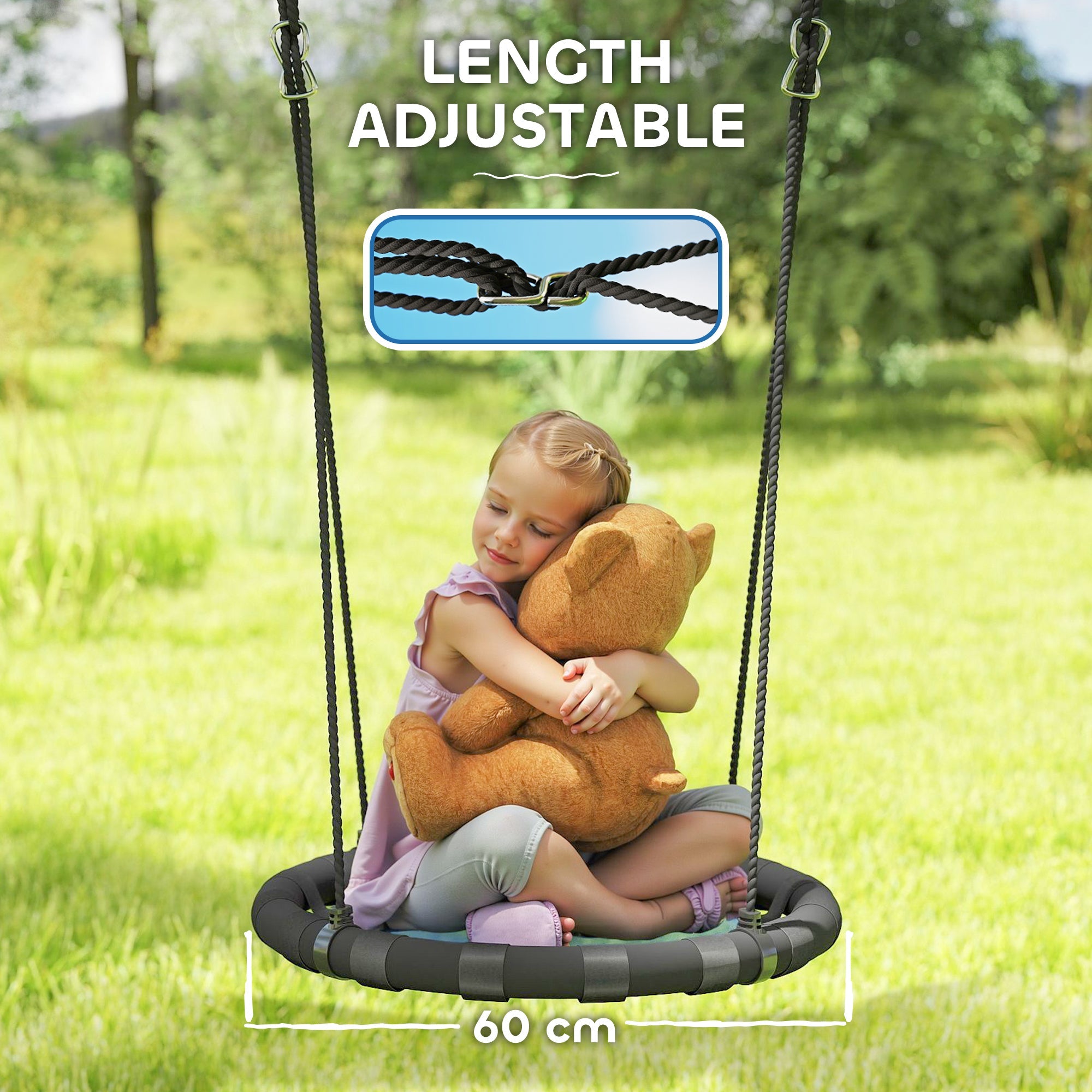 Qaba 24 inch Saucer Tree Swing Set for Kids with Adjustable Hanging Ropes for Outdoor, Backyard, Blue 