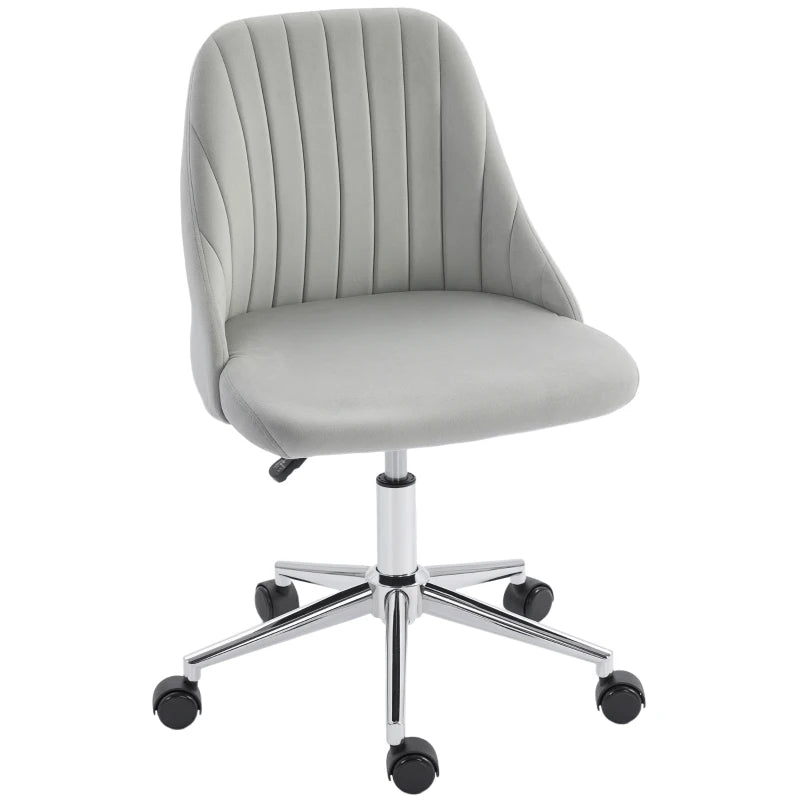 Vanity Chair for Makeup, Velvet Comfy Office Chair with Adjustable Height, Swivel Wheels for Bedroom, Living Room, Grey