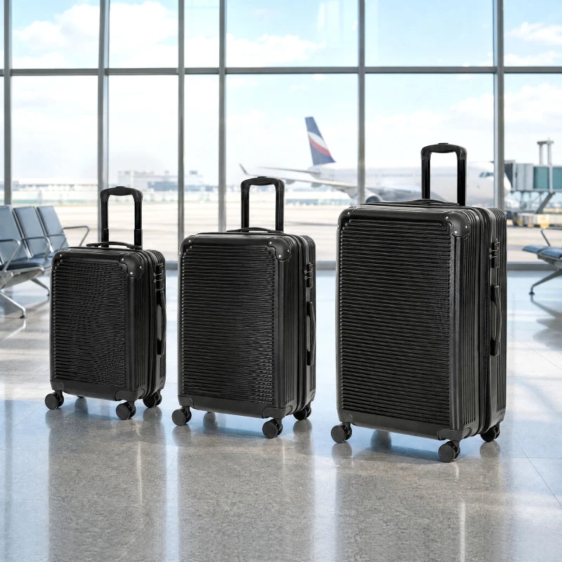 3-Piece Luggage Set with TSA Lock, Expandable Hard Shell Suitcases, 20", 24" & 28" – Black