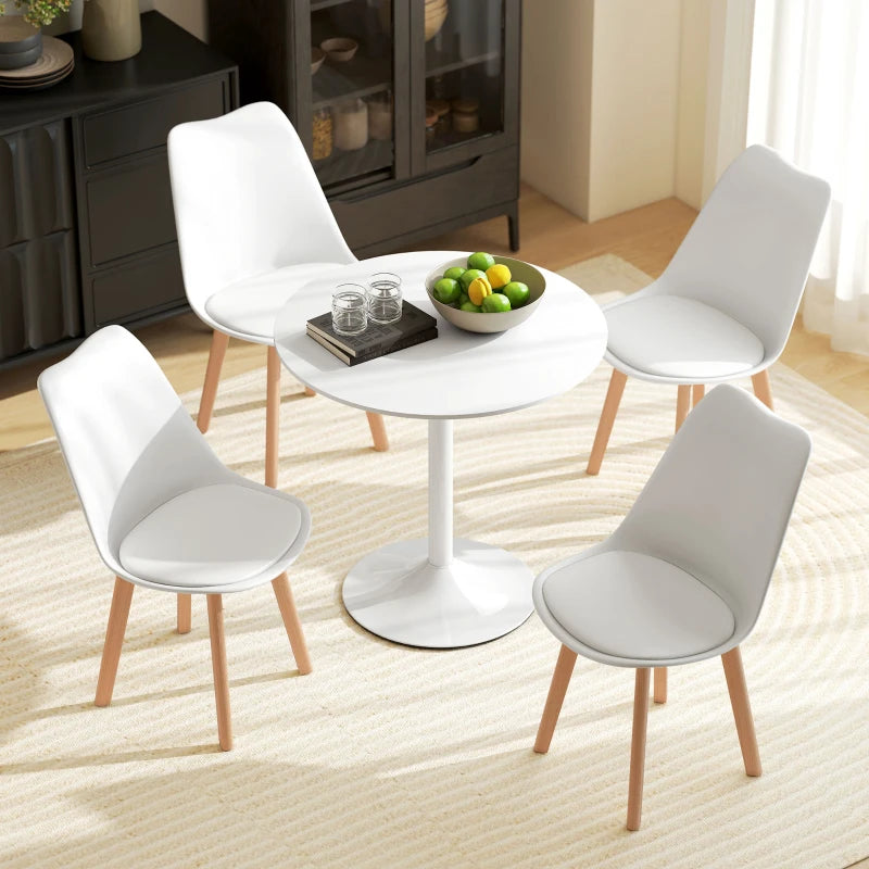 Round Dining Table Set for 4 with Pedestal Base, PU Padded Seats, for Small Space, Apartment, White