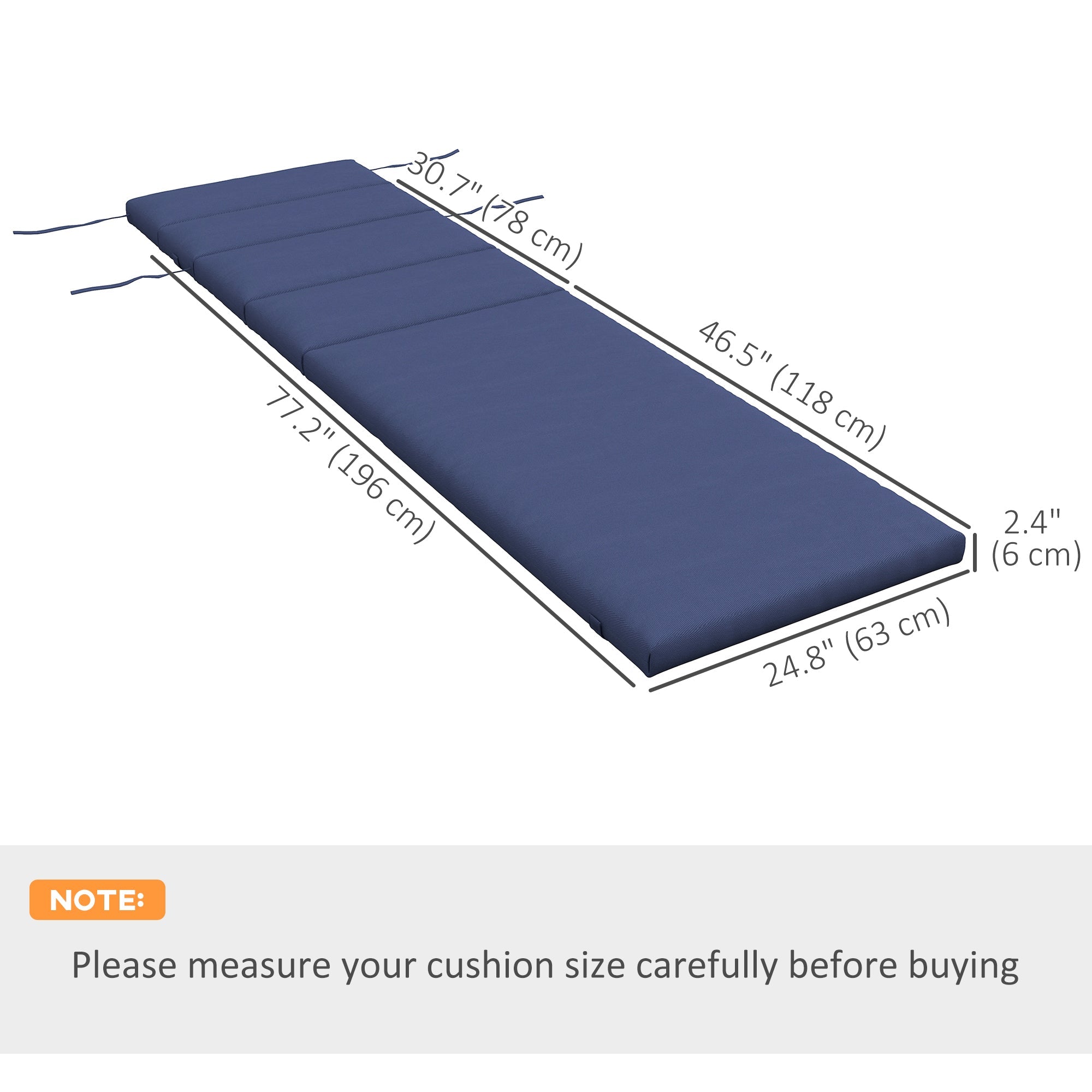 Outsunny Dark Blue Chaise Lounge Chair Cushion with Headrest and Ties for Sun Lounger Comfort Replacement 