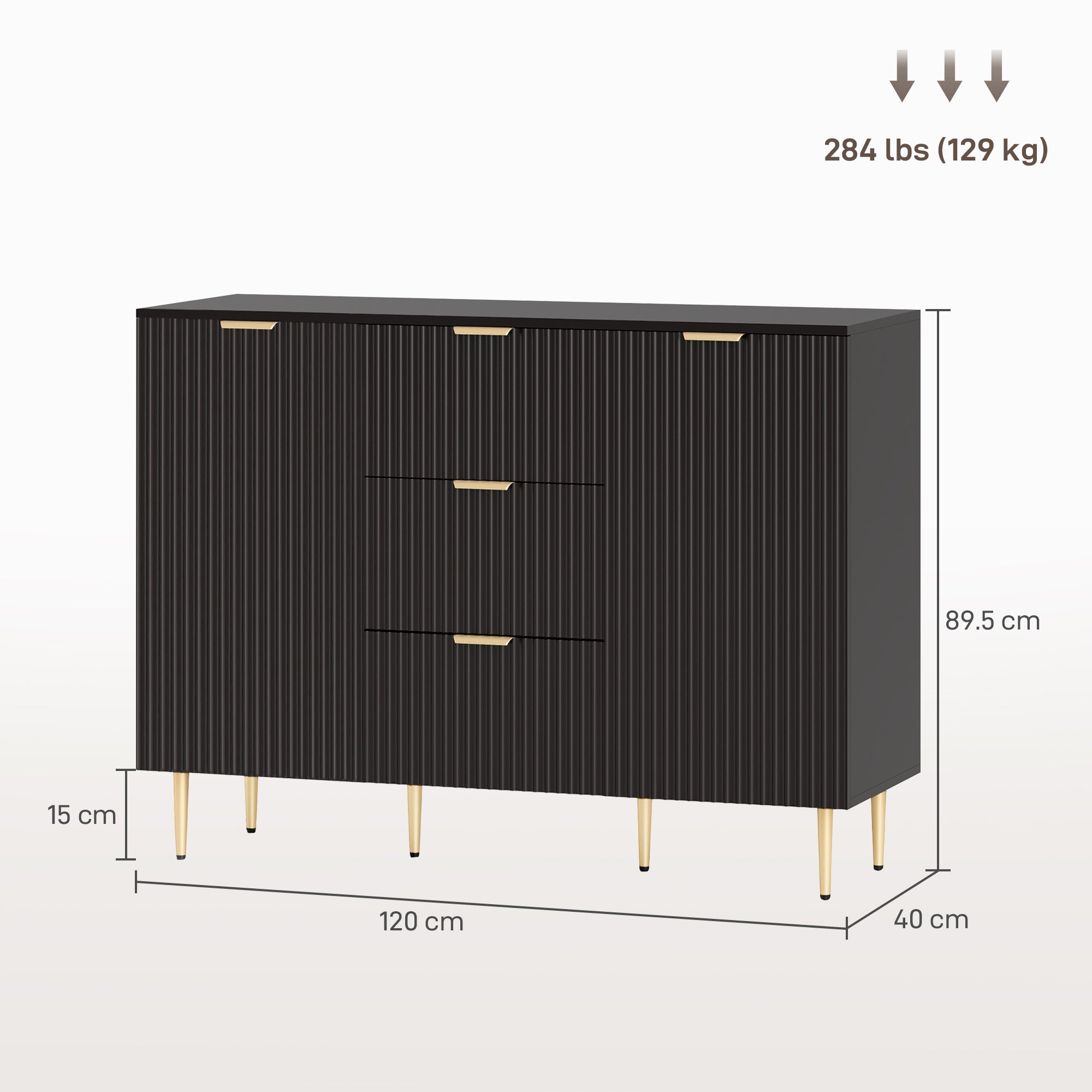 HOMCOM Modern Kitchen Storage Cabinet, Sideboard Buffet Cabinet w/ 3 Drawers and Adjustable Shelves for Kitchen Hallway, Black 