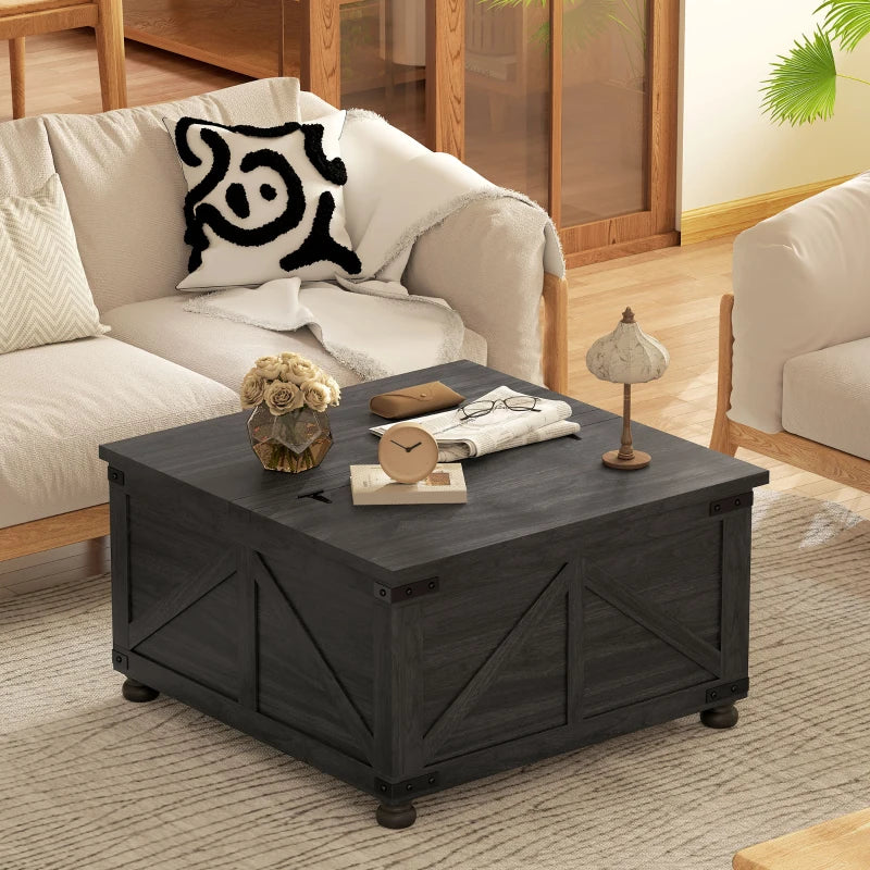 Coffee Table with Lift Top, 32" Farmhouse Center Table with Hidden Compartment for Living Room, Black Wood Grain