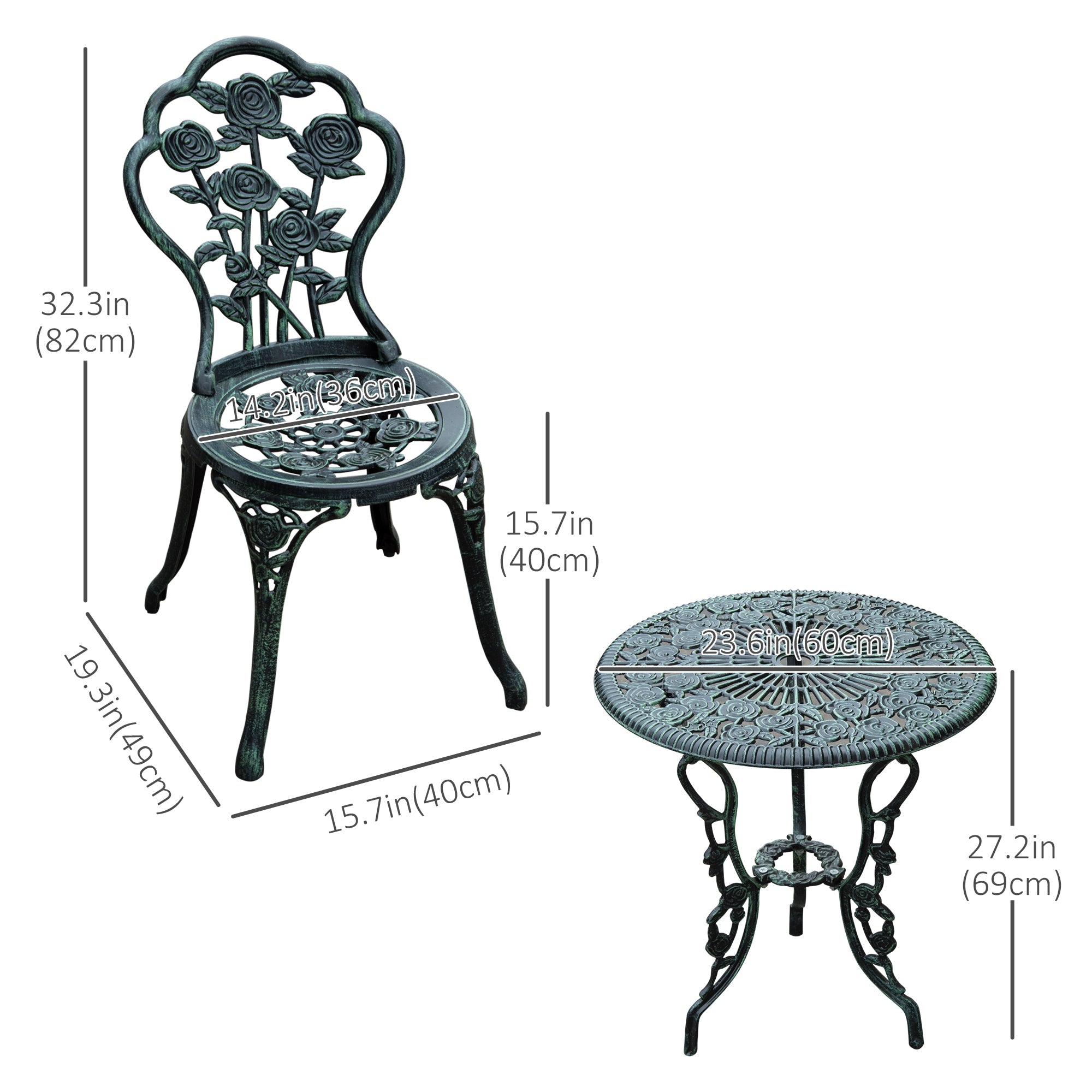 Outsunny 3 Pieces Antique Style Patio Bistro Table Chair Set Outdoor Garden Furniture Indoor Tea Table w/ Umbrella Hole and Chair Set| Aosom Canada 