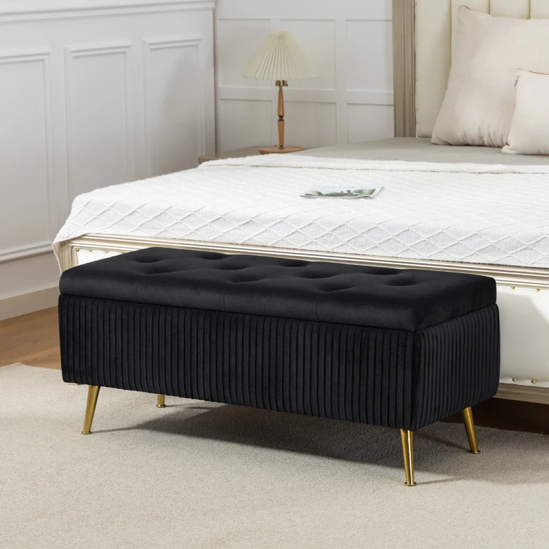 Storage Ottoman Bench, 43 Inch Large Storage Chest with Steel Legs and Padded Seat, Foot Rest, Load 485 lbs, Black