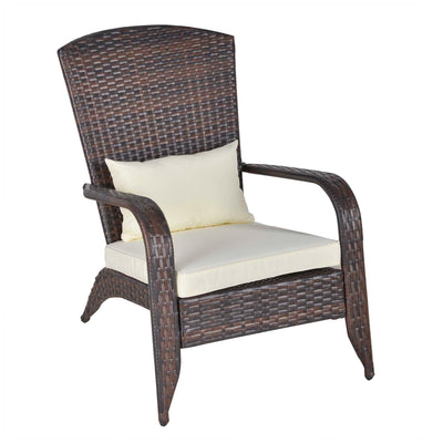 Outsunny White Rattan Adirondack Deck Chair Outdoor Classic Armrest Lounge Chair with Cushion 