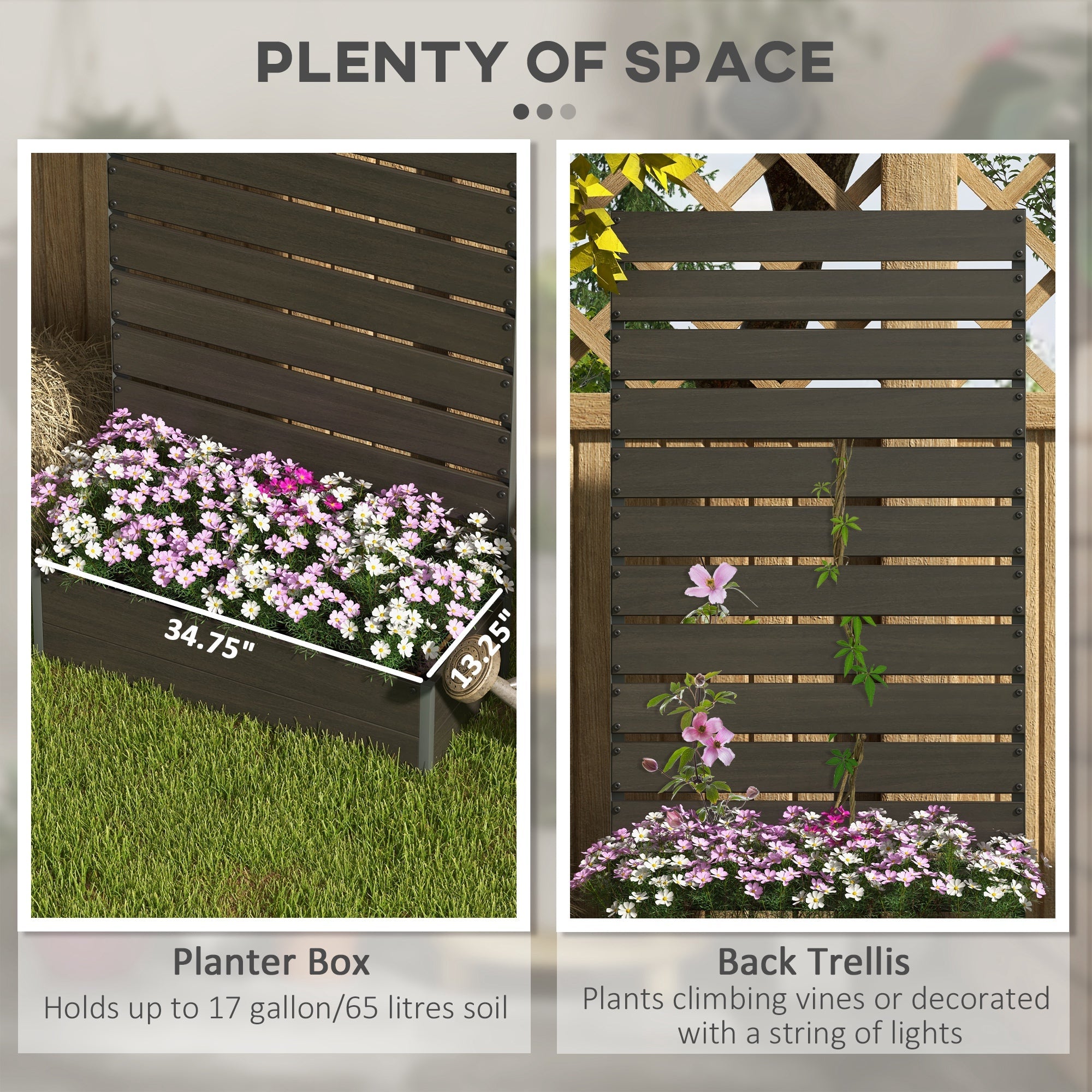 Outsunny Trellis Planter for Climbing Plants, Raised Garden Bed with Trellis, Planter Box for Outdoor Garden, Black 