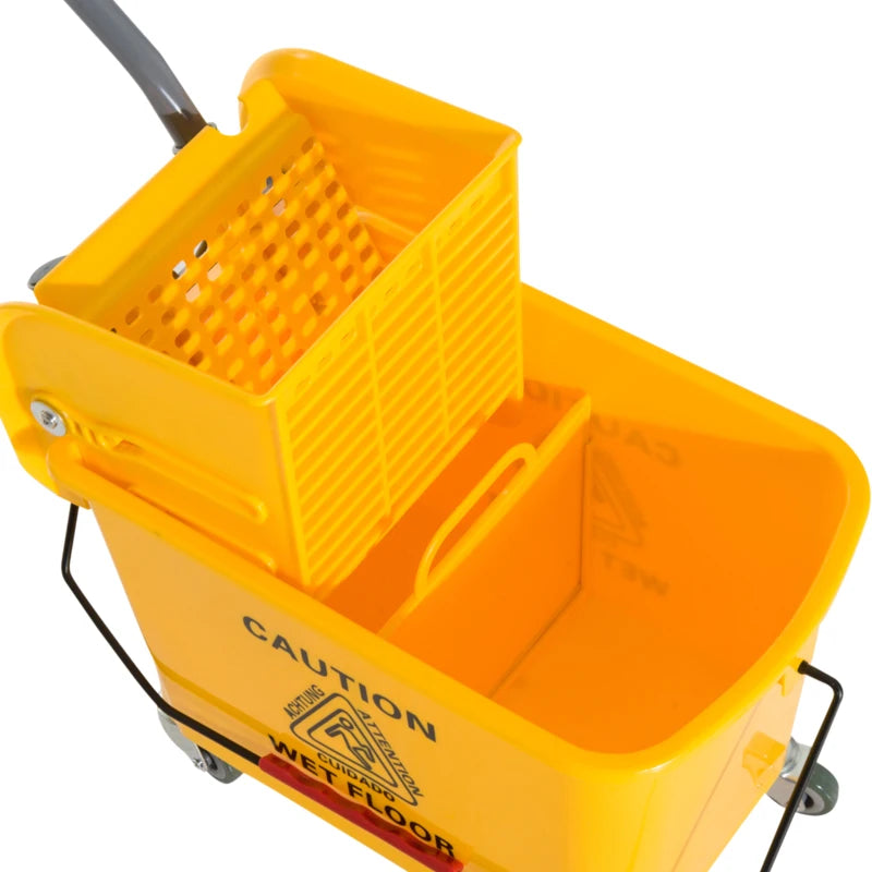 Compact Mop Bucket with Wringer, Mop Bucket on Wheels, 5 Gallon, Separate Dirty and Clean Water, Yellow