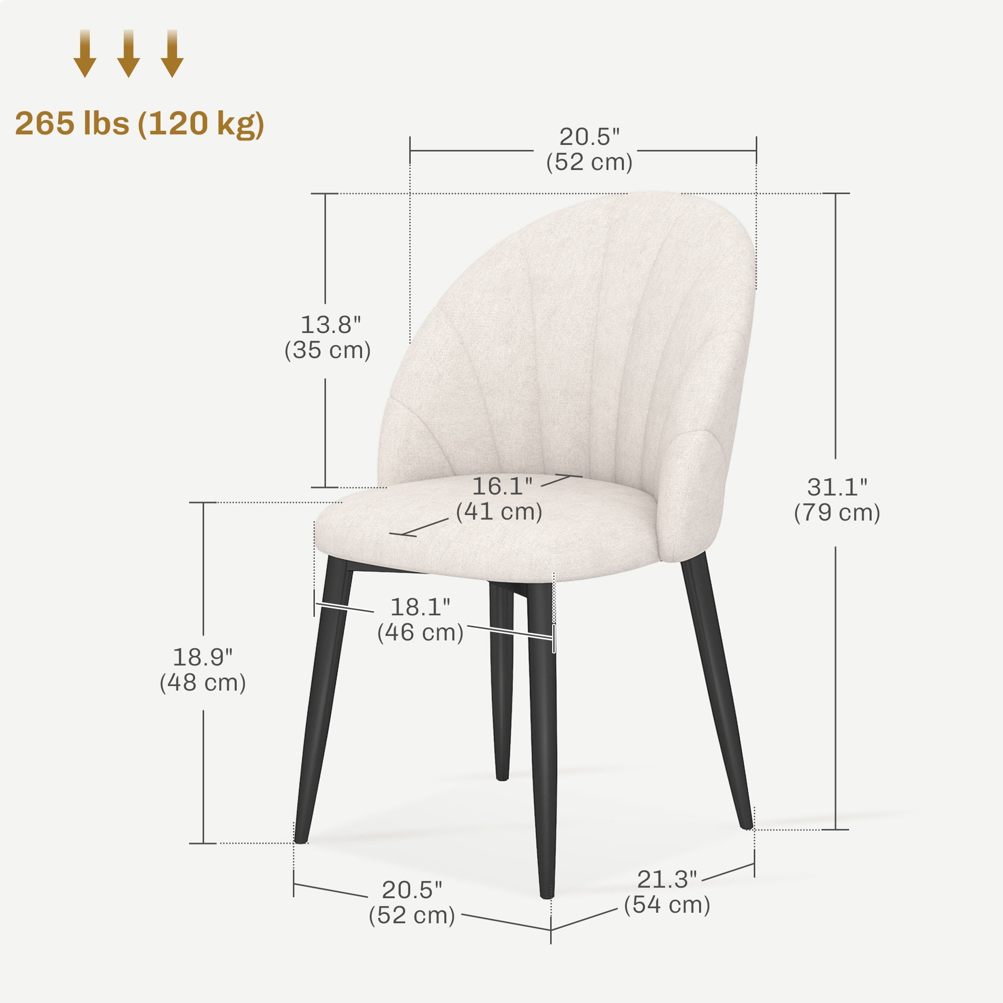 HOMCOM Modern Dining Chairs Set of 4, Upholstered Dining Room Chairs with Metal Legs, Shell Backrest, Padded Seat, Cream White 