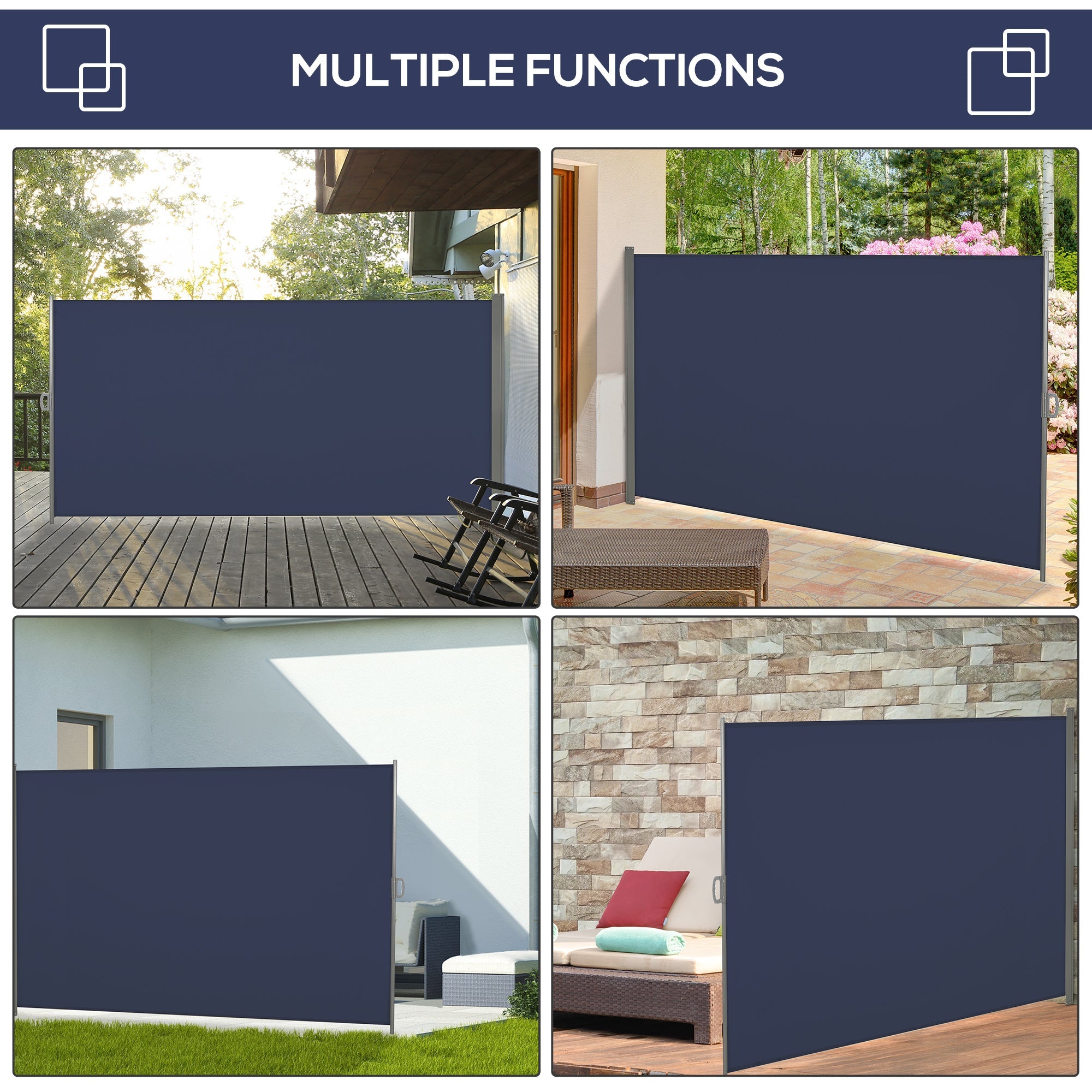 Outsunny Retractable Sidescreen: 118" x 79" UV Wind Resistant Outdoor Privacy Panel for Folding Patio, Dark Blue 