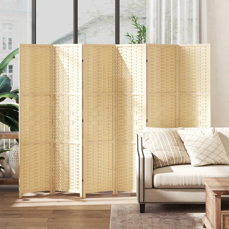 6-Panel Room Divider, 5.6 FT Freestanding Folding Privacy Screen, Partition Wall Divider, Natural Wood