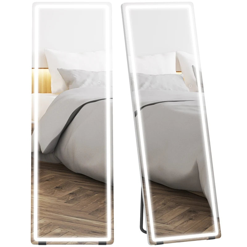 LED Full Length Mirror, Standing Body Mirror with 3 Colour Lighting for Bedroom Living Room