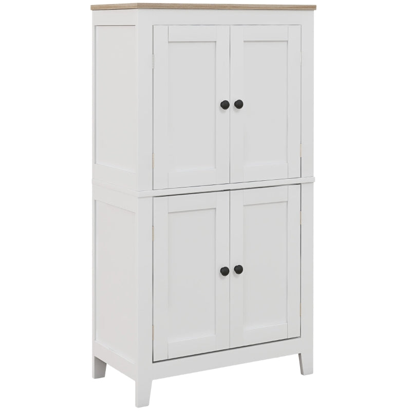 Bathroom Storage Cabinet, Modern Bathroom Floor Cabinet with 4 Doors and 2 Adjustable Shelves, White