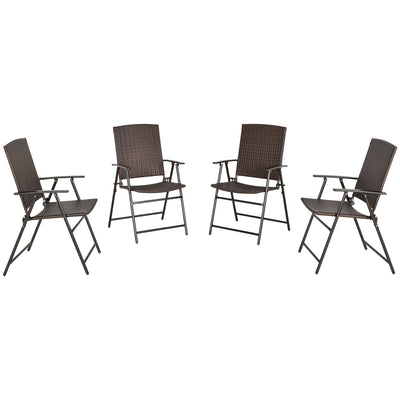 Outsunny Brown Rattan Outdoor Wicker Dining Chair Set of 4 Foldable with Steel Frame for Garden Backyard Porch 