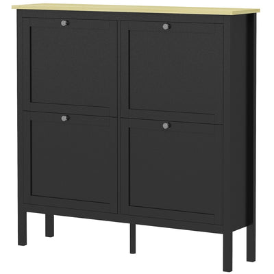 HOMCOM Entryway Shoe Storage Cabinet with 4 Flip Drawers, Adjustable Shelves, Narrow Shoe Cabinet for 20 Pairs of Shoes, Black 