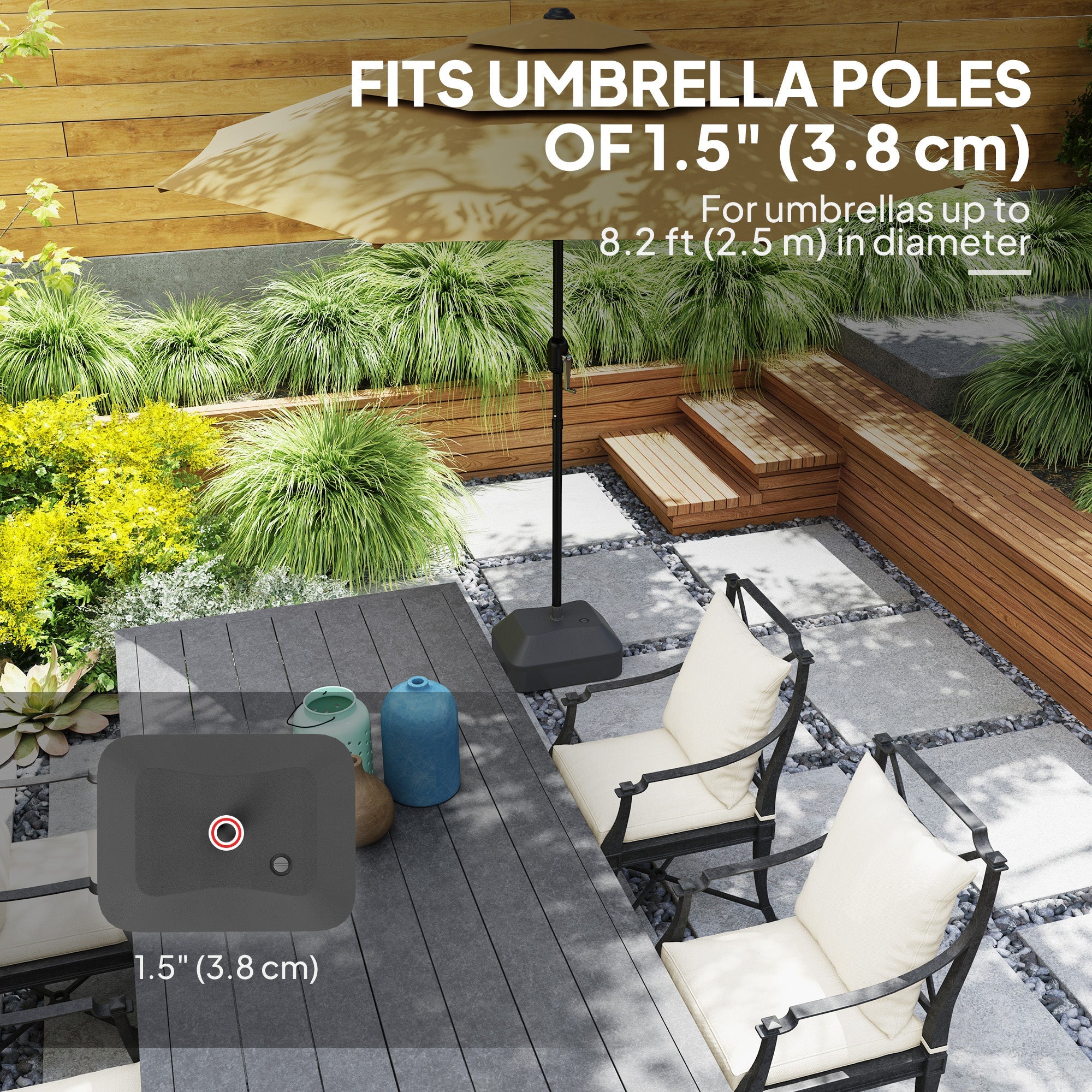 Outsunny Fillable Patio Umbrella Base, Heavy Duty Outdoor Umbrella Stand Base Patio Umbrella Stand, Filled Up to 53lbs with Stand or 44lbs with Water for Deck Poolside, Black 