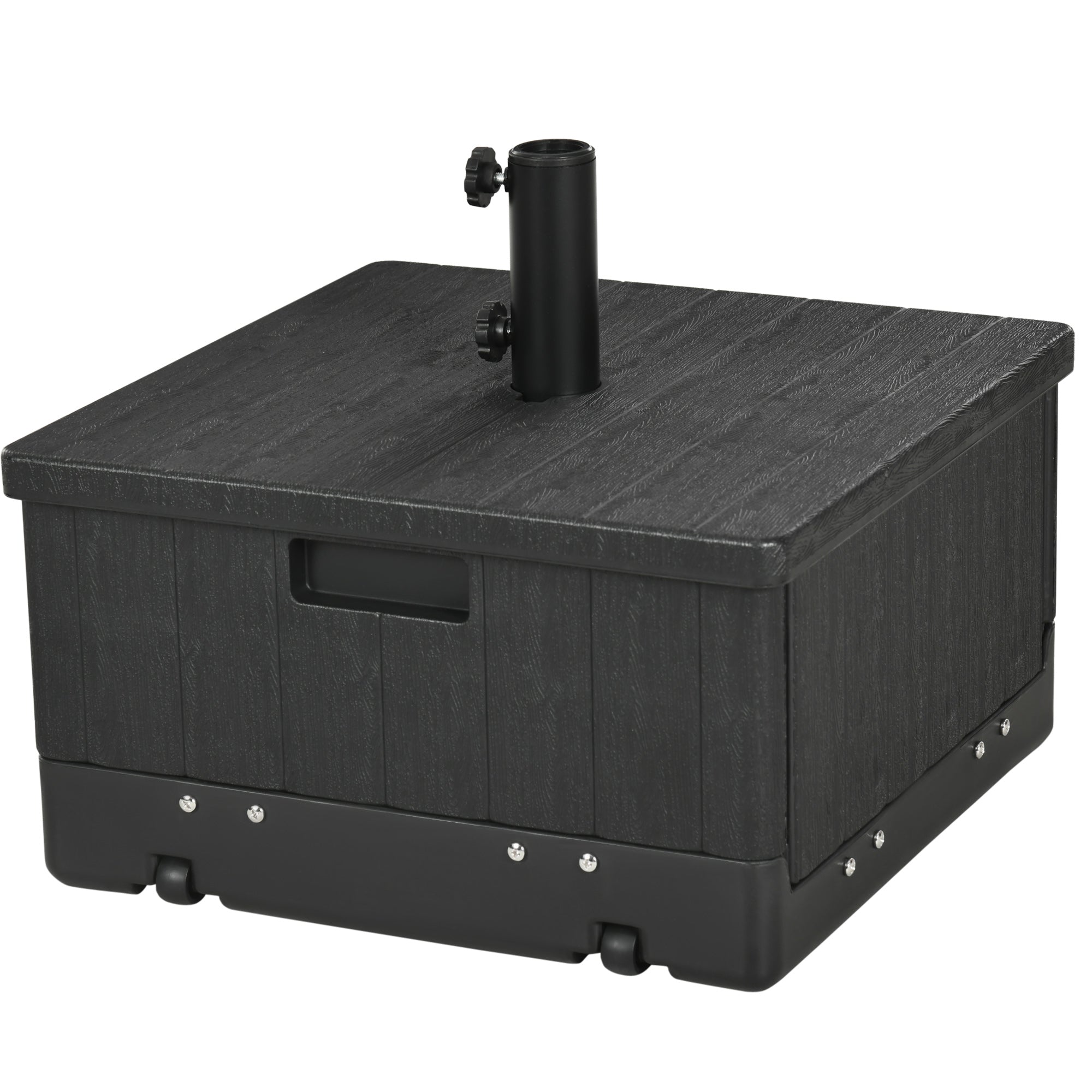 Outsunny 3-in-1 Patio Umbrella Base with Wheels, Side Table & Planter, 175lbs, Heavy-Duty, Black 