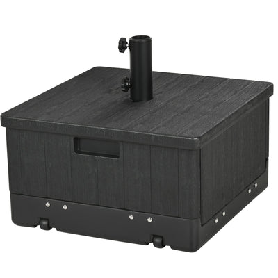 Outsunny 3-in-1 Patio Umbrella Base with Wheels, Side Table & Planter, 175lbs, Heavy-Duty, Black 
