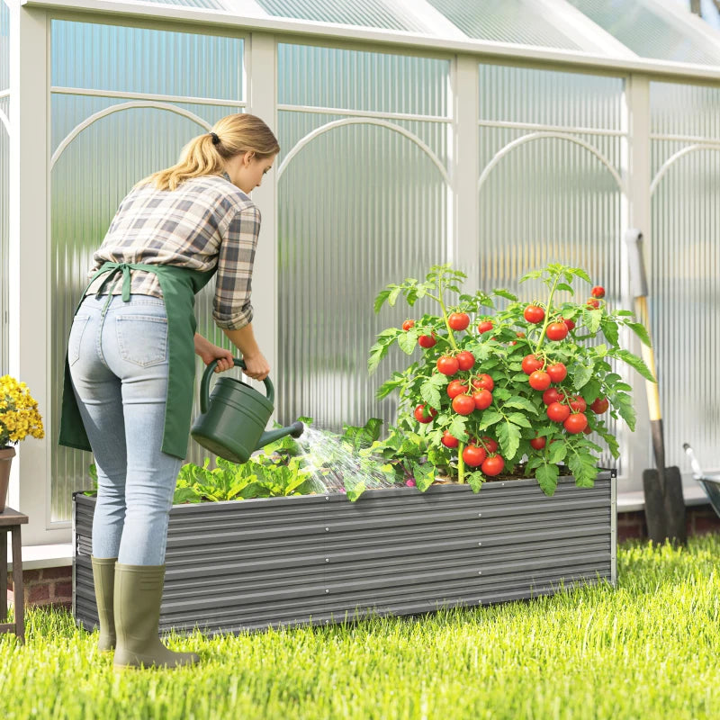 6' x 1.5' x 1.3' Galvanized Raised Garden Bed, Elevated Large Metal Planter Box w/ Install Gloves, Light Grey