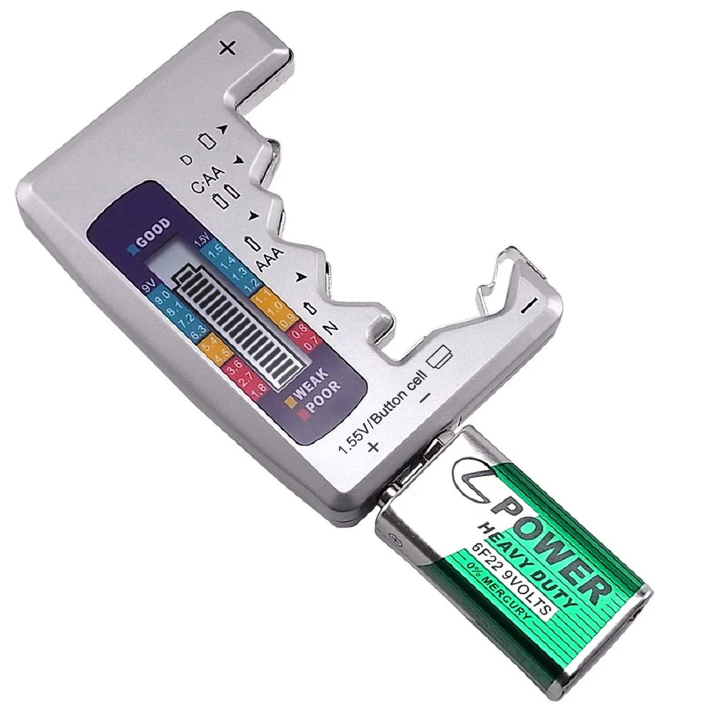 Universal Battery Tester with LCD Display for AA, AAA, C, D, N, 9V & Button Cell Batteries