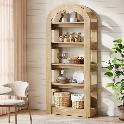 5-Tier Bookshelf 70.87" Bookcase Display Shelf Arch-Shape Teak