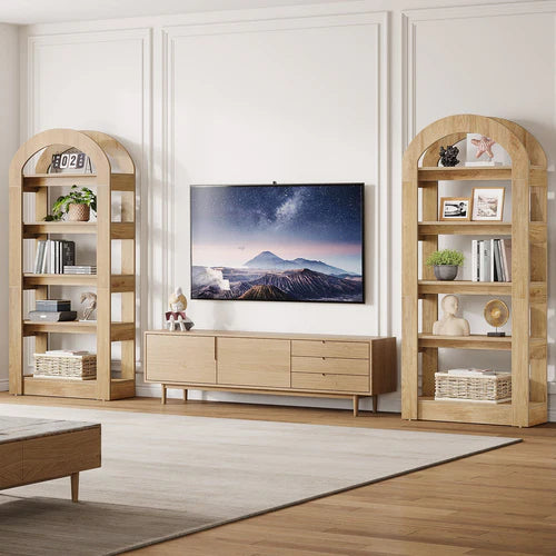 5-Tier Bookshelf 70.87" Bookcase Display Shelf Arch-Shape Teak