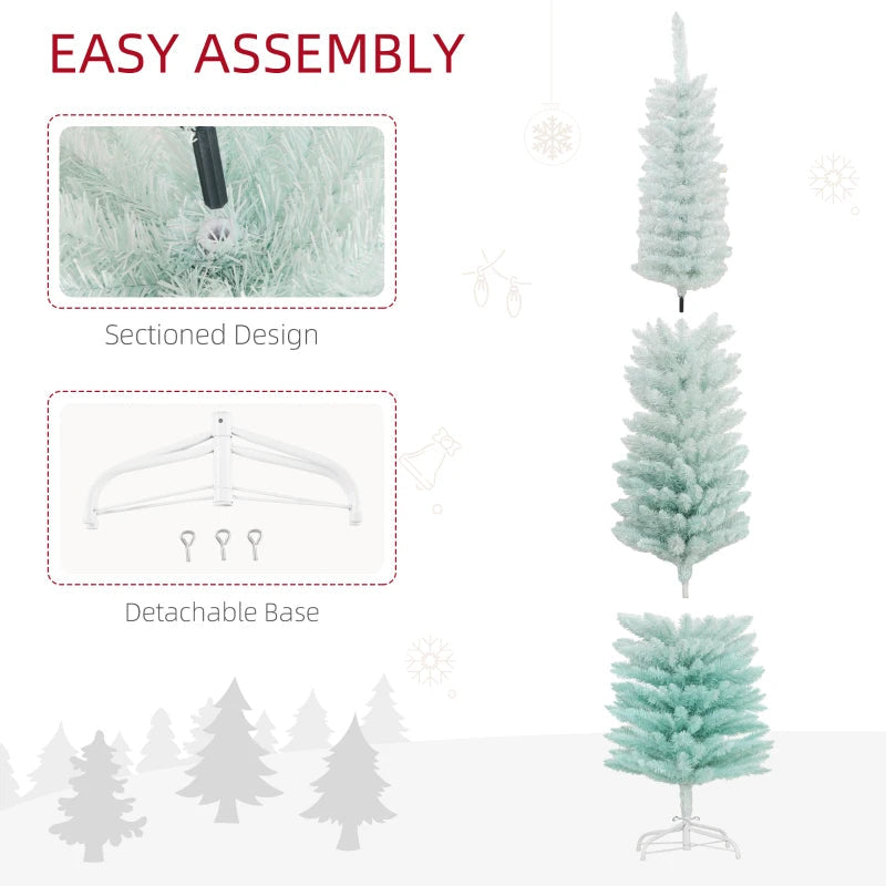 HOMCOM Pencil Christmas Tree, Slim Artificial Xmas Tree in Deep Blue & Mint, Skinny Holiday Decoration for Home & Office 