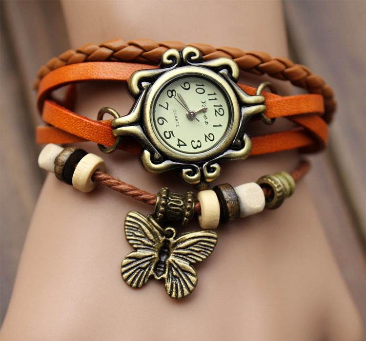 Cowhide winding bracelet watch 