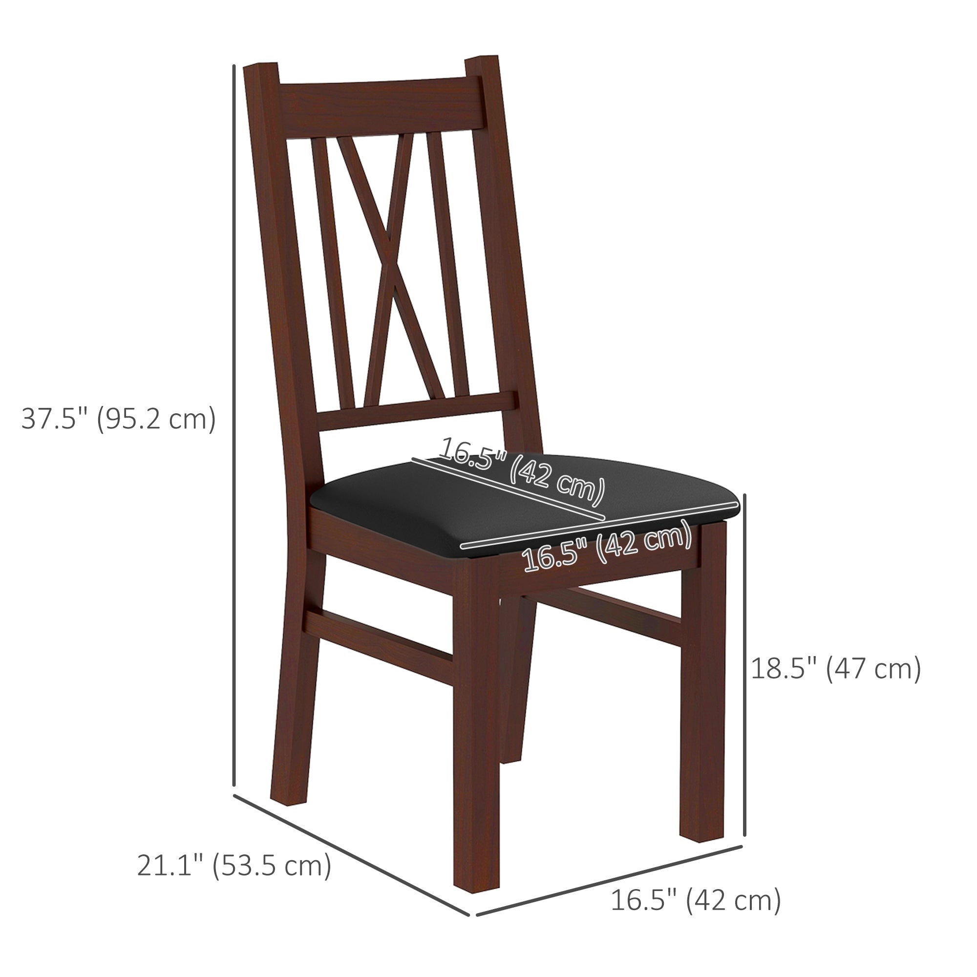 HOMCOM Rustic Farmhouse Dining Table Chairs - Set of 2, Pine Wood with PU Leather Cushion for Living Room, Bedroom 