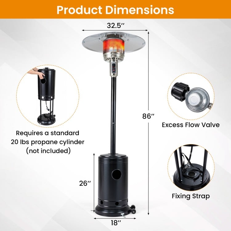 50,000 BTU Patio Propane Gas Heater with Stainless Steel Burner