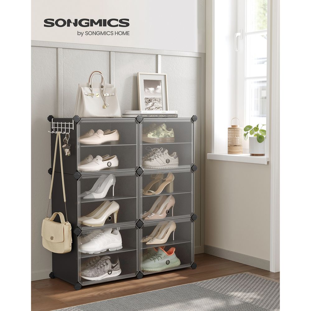 SONGMICS Cubes Plastic Shoe Rack with Doors, Holds Up to 16 to 48 Pair of Shoes 
