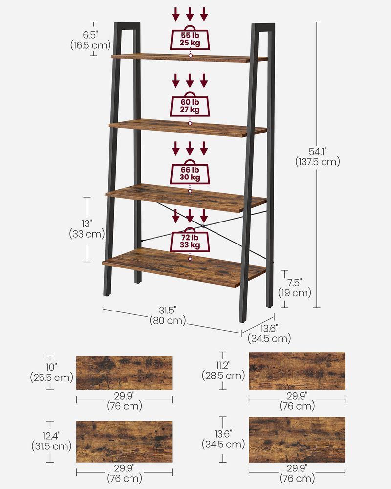 VASAGLE 4-Tier Ladder Shelf with Steel Frame 