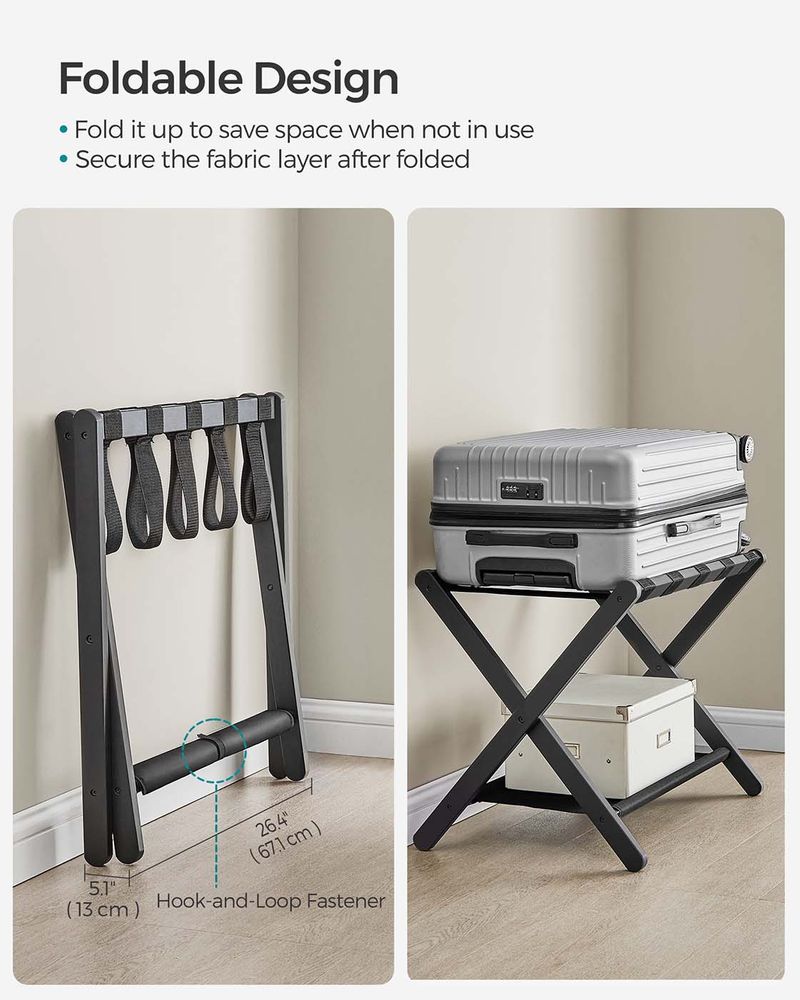 SONGMICS Folding Suitcase Stand with Storage Shelf 
