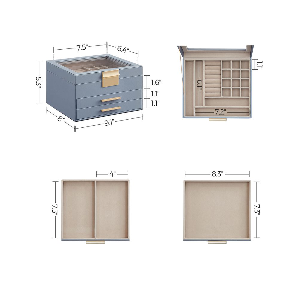 SONGMICS Jewelry Box with Glass Lid 
